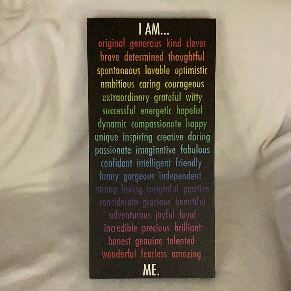 “I AM... ME” Black with Multi-color Inspirational Words Canvas